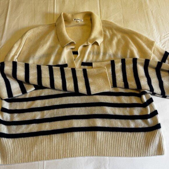 Reformation Cashmere Polo Sweater Navy.Stripe Large - Picture 7 of 9